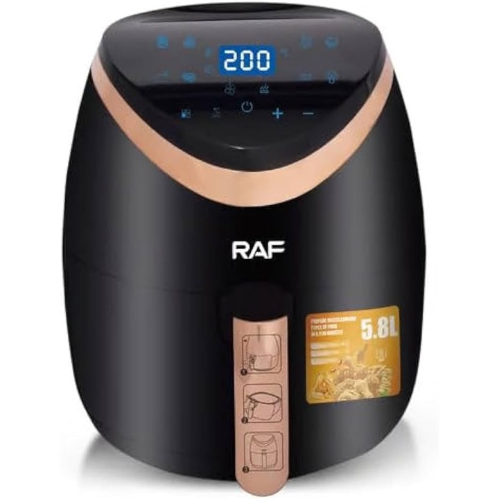 Raf forró levegős sütő/air fryer, digitális kijelző, érintőképernyős, 5.8 L, 1500W, R.5234B