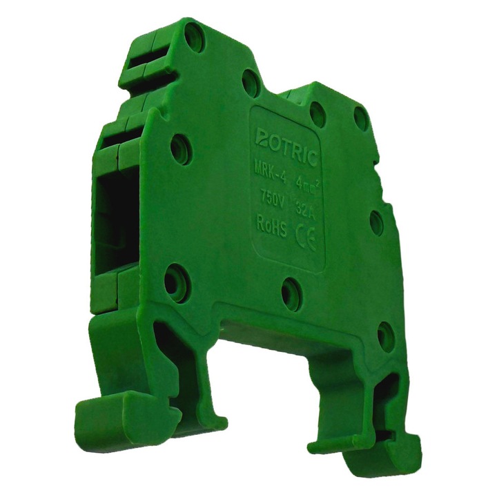 Regleta DIN BOTRIC MRK-4, 1P, 32A, 4kV, Verde, 40.2x6.6x40.2mm