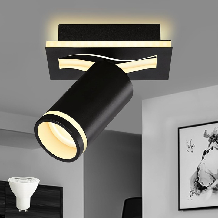 Plafoniera led, 7W + 6W, GU10, 3000K, alb cald, negru