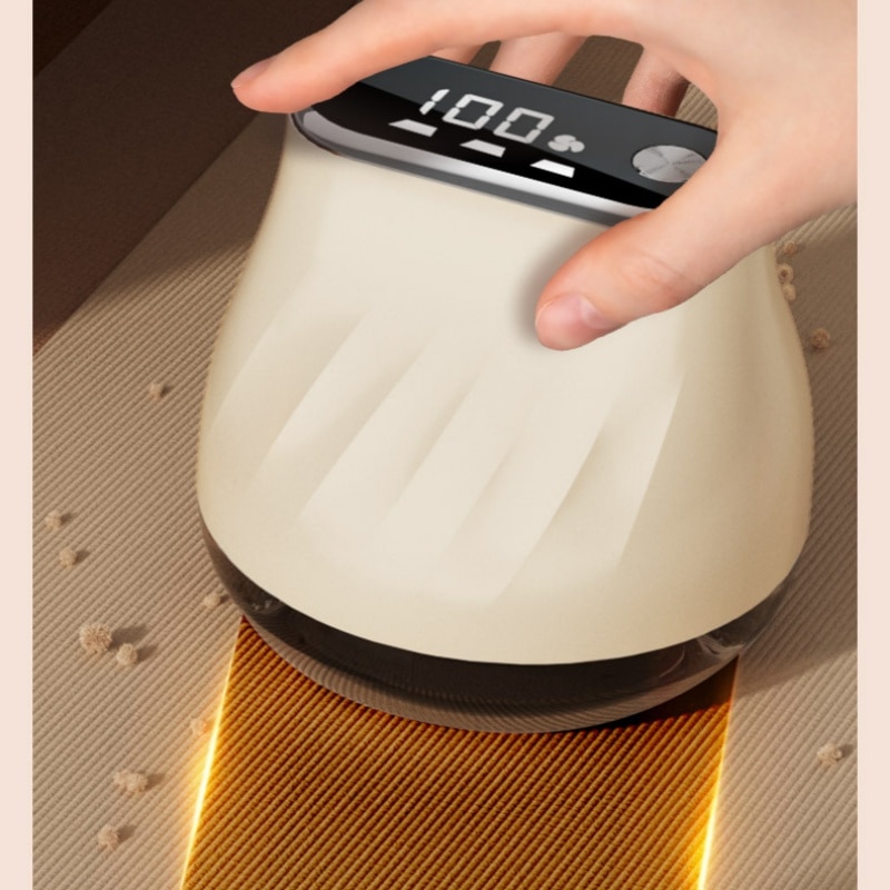 Aparat de curatat scame, 130 ml, afisaj digital LED, baterie de 500 mAh, reincarcabila prin USB, 8, 5 x 8 cm, alb-galbui