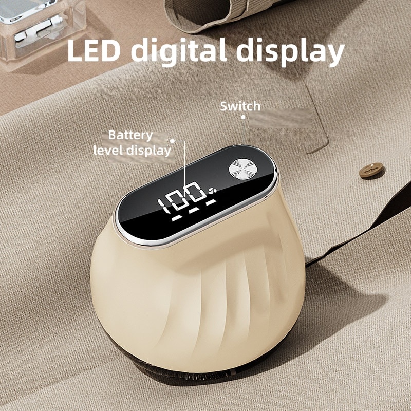 Aparat de curatat scame, 130 ml, afisaj digital LED, baterie de 500 mAh, reincarcabila prin USB, 8, 5 x 8 cm, alb-galbui