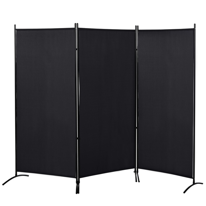 HOMCOM Paravan Separare Interior 3 Panouri Pliabile Metal si Poliester Negru 253x50x182cm