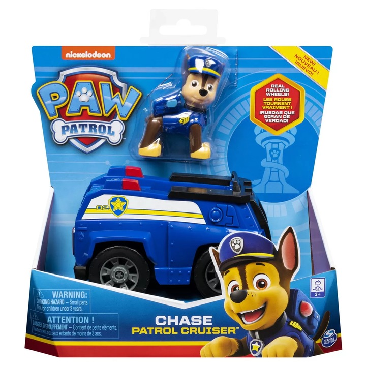 Patrula Catelusilor, vehicul de salvare cu figurina Chase, roti functionale, 3 ani, multicolor