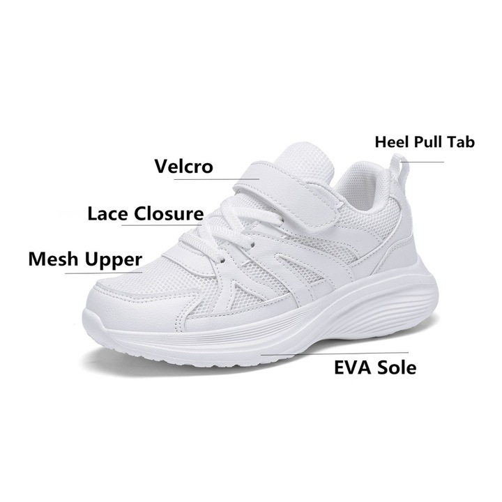 Детски обувки CASBEAM, маратонки от кожа и мрежа, противоплъзгащи, бели, Бял