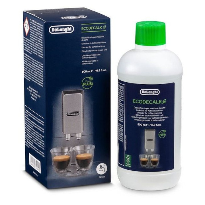 Solutie decalcifiere EcoDecalk pentru espressor DeLonghi, 500 ml, DLSC500