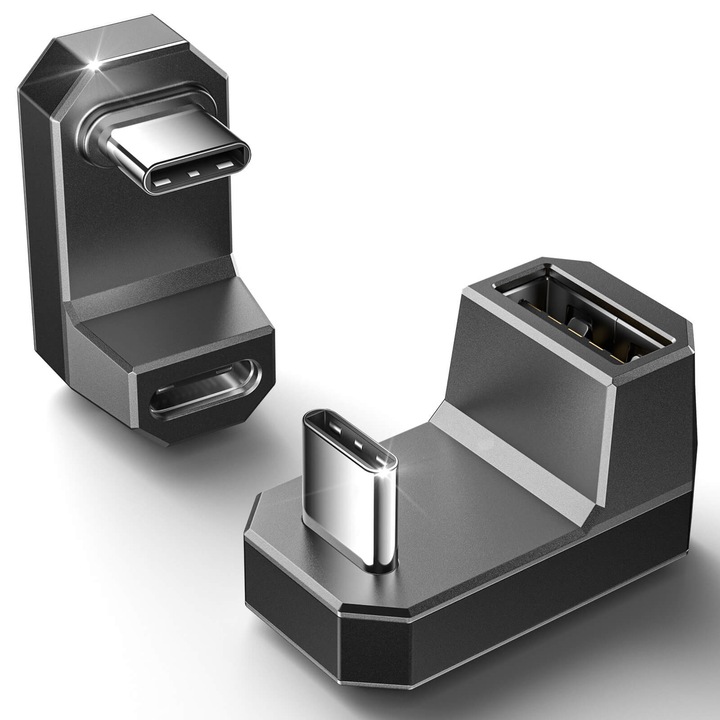 Hrusitoo USB-C–USB-A adapterkészlet, 180 fokos, 60W gyorstöltés, 10Gbps átviteli sebesség, fekete
