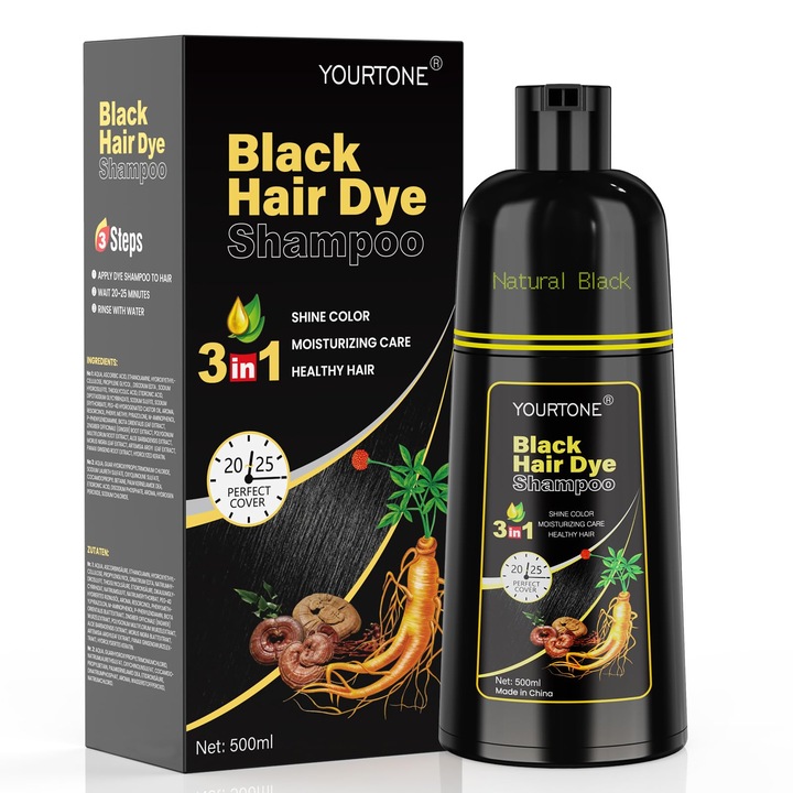 YOURTONE unisex hajfesték sampon, fekete, 500ml