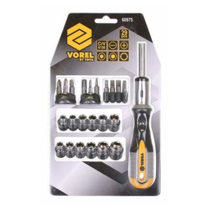 Отвертка Vorel, с 29 накрайника, хром-ванадий