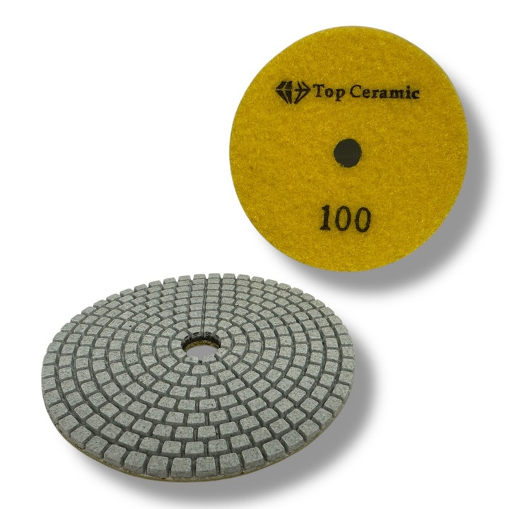 Discheta diamantata slefuire uscata, Top Ceramic, 100 mm, granulatie 100, gri/galben