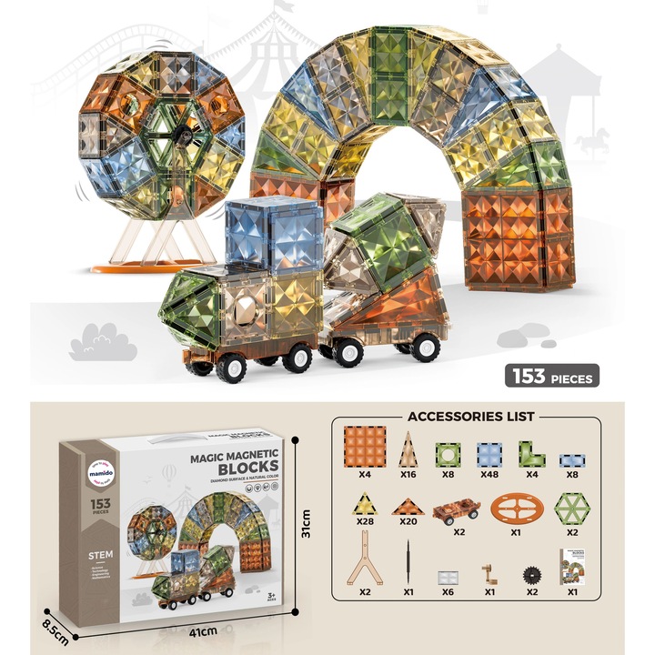 Mamido Магнитен конструктор Magic Diamond Surface 153 части