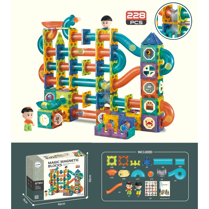 Mamido Магнитен конструктор писта за топчета 228 части XL