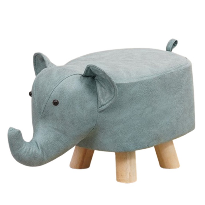 Taburet pentru Copii, Flippy, Scaun Tip Taburet, Model Elefant, din Lemn Masiv, Scaun pentru Copii, 30 x 25 x 25 cm, Albastru