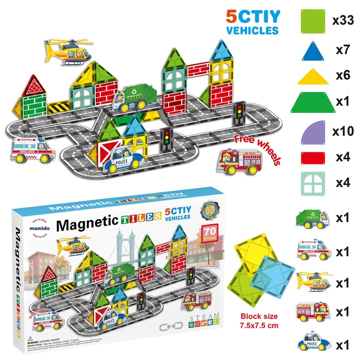 Mamido Магнитен конструктор град 70 части City Road