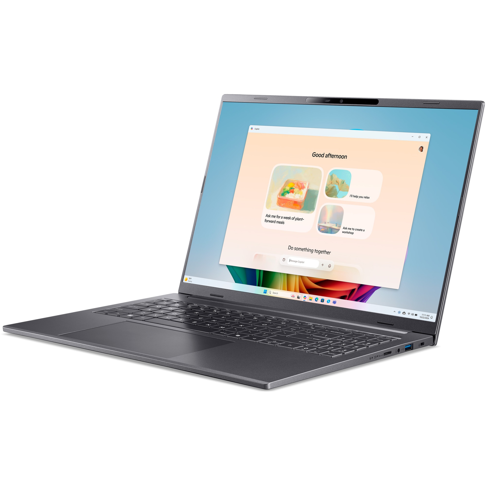 Laptop Acer Aspire 16 AI OLED cu procesor AMD Ryzen™ AI 7 350 pana la 5.0 GHz, 16", WUXGA OLED, 16GB LPDDR5X, 1TB SSD, AMD Radeon™ 860M, No OS, Steel Gray