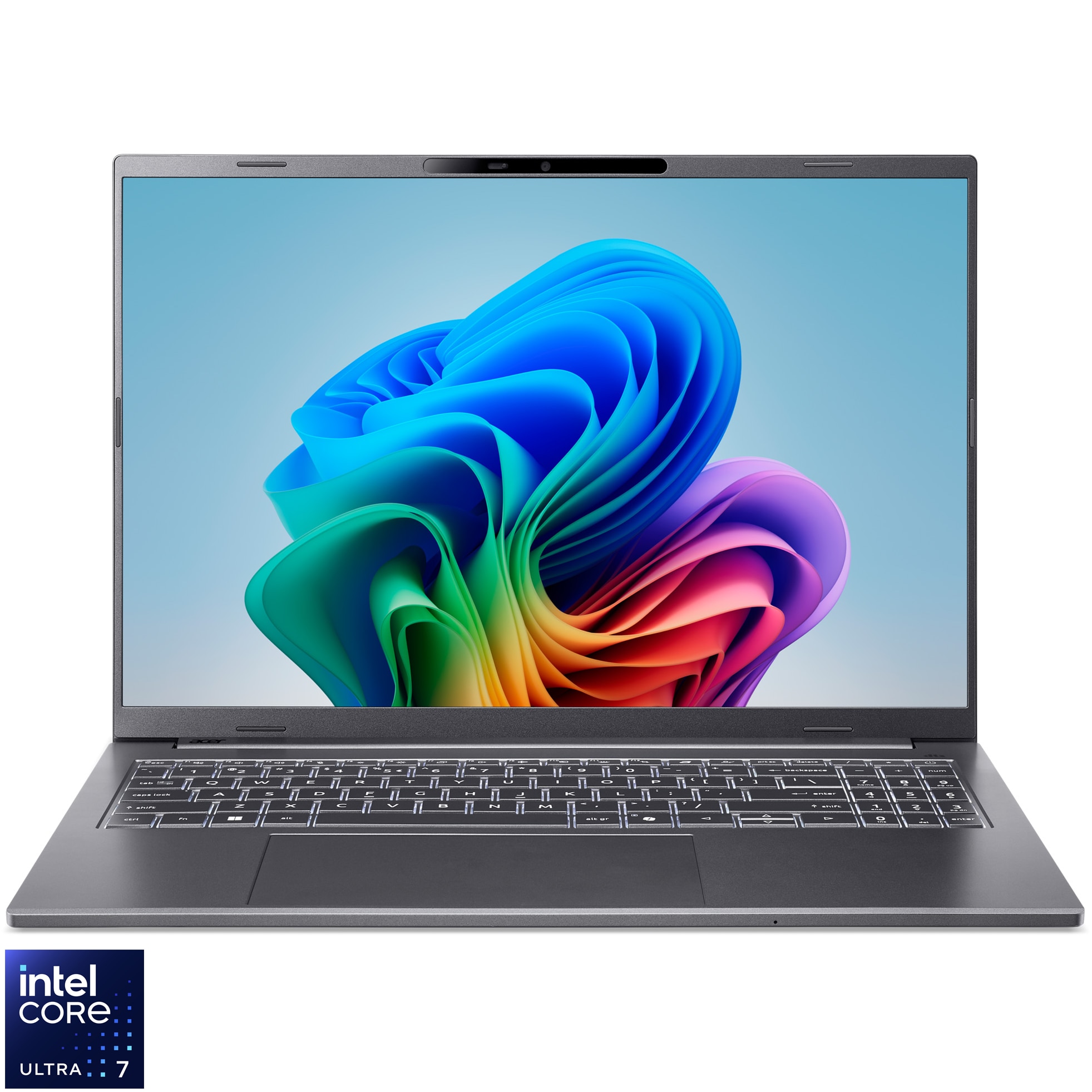 Laptop Acer Aspire 16 AI OLED cu procesor Intel® Core™ Ultra 7 258V pana la 4.8 GHz, 16", WUXGA OLED, 32GB LPDDR5X, 1TB SSD, Intel® Arc™ Graphics 140V, No OS, Steel Gray