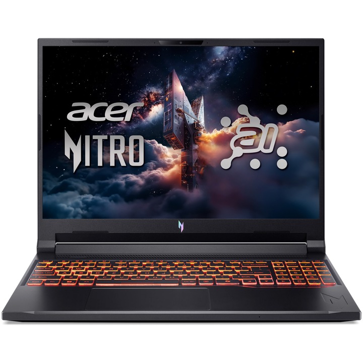 Acer Nitro V16 AI Gaming laptop AMD Ryzen™ AI 7 350 processzorral, akár 5.0 GHz-ig, 16", WUXGA IPS, 180Hz, 16GB DDR5, 1TB SSD, NVIDIA® GeForce RTX™ 5060 8GB GDDR7, No OS, Obszidián fekete