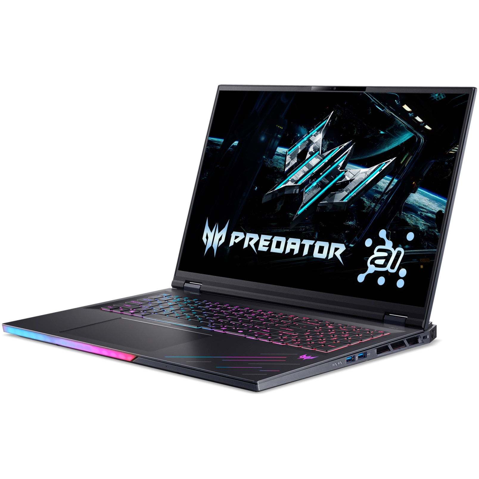 Laptop Gaming Acer Predator Helios 18 AI cu procesor Intel® Core™ Ultra 9 275HX pana la 5.4 GHz, 18", WQUXGA Mini LED IPS, 120Hz, 96GB DDR5, 1TB + 2TB + 1TB SSD, NVIDIA® GeForce RTX™ 5090 24GB GDDR7, Windows 11 Pro, Abyssal Black