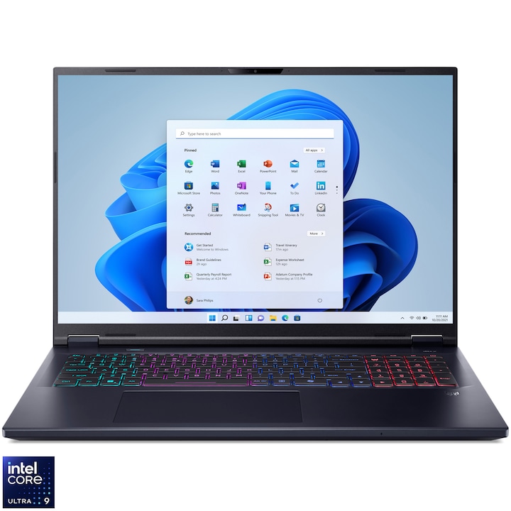 Laptop Gaming Acer Predator Helios Neo 18 AI cu procesor Intel® Core™ Ultra 9 275HX pana la 5.4 GHz, 18", WQXGA Mini LED IPS, 250Hz, 64GB DDR5, 1TB + 1TB SSD, NVIDIA® GeForce RTX™ 5070 Ti 12GB GDDR7, Windows 11 Pro, Abyssal Black