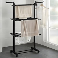 Uscator vertical pentru rufe haine XXL LEWER®️ 3 nivele, pliabil, 14 suporturi pentru umerase, mobil pe roti, economie de spatiu, sarcina maxima 25 kg, negru