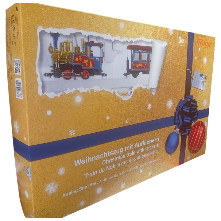 Set trenuleț de Crăciun Roco, locomotivă cu 2 vagoane, circuit oval, LED, 1:45, 110x100cm