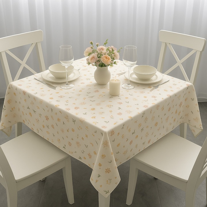 Fata de masa antimurdarire 100% Bumbac 160x320 cm, Floricele Galben