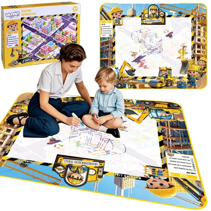 Covoras de desen cu apa 100x80 cm WOOPIE – set creativ educativ pentru copii, pictura magica fara murdarie, reutilizabil + accesorii Woopie