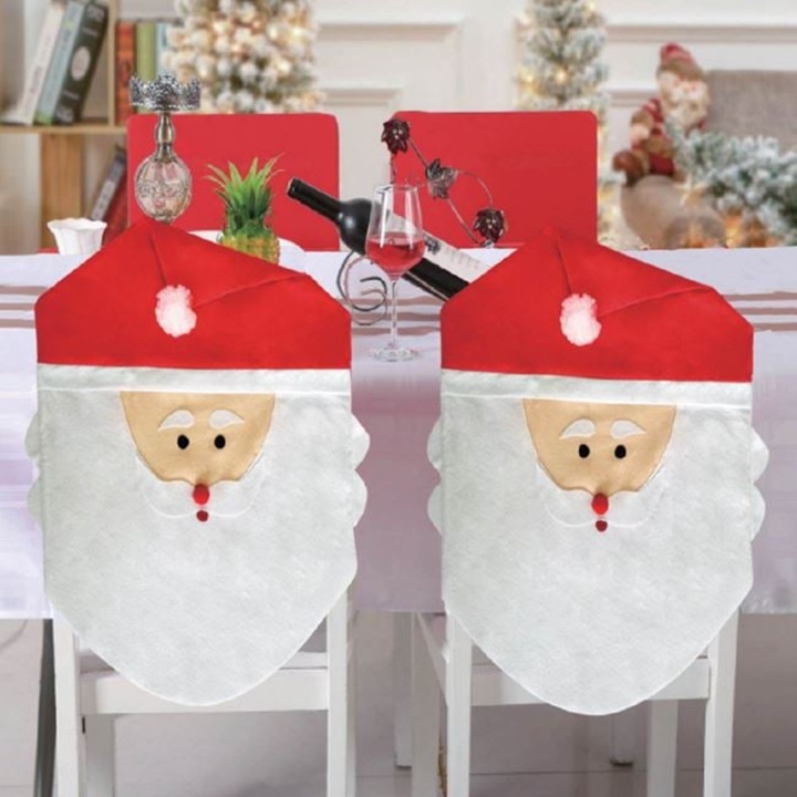 Husa de Craciun pentru Scaun –Set 4 x Husa Mos Craciun, 50 cm, Decor Festiv pentru Familie, Decor Craciun