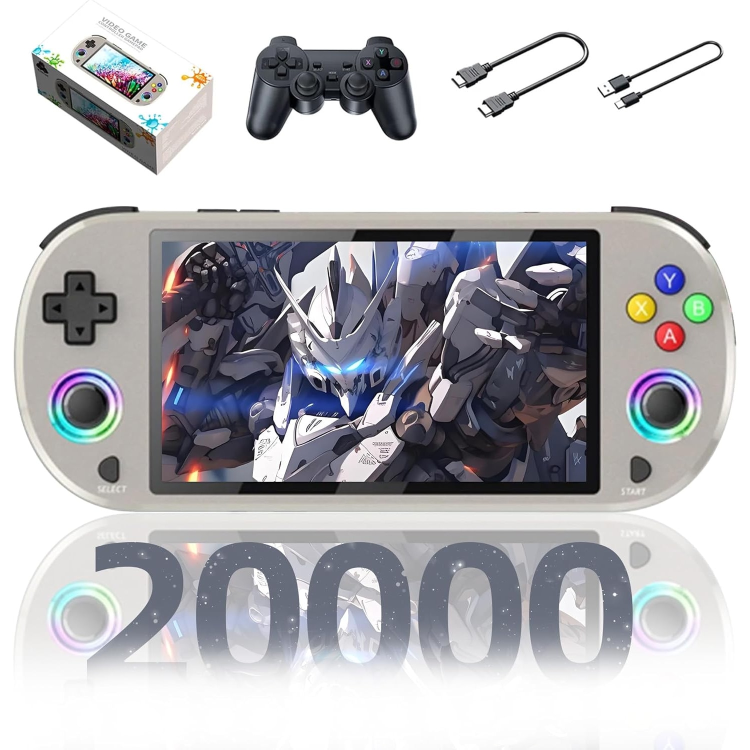 M22 Pro Retro consola de jocuri portabila, 64 GB cu jocuri, procesor quad-core 1.8 GHz, ecran IPS de 5 inch 16 milioane de culori RGB, 1920*1080, 3000 mAh, sistem EmuELEC, 20000 + jocuri clasice, 30 + emulatori, suport pentru card TF, Gri
