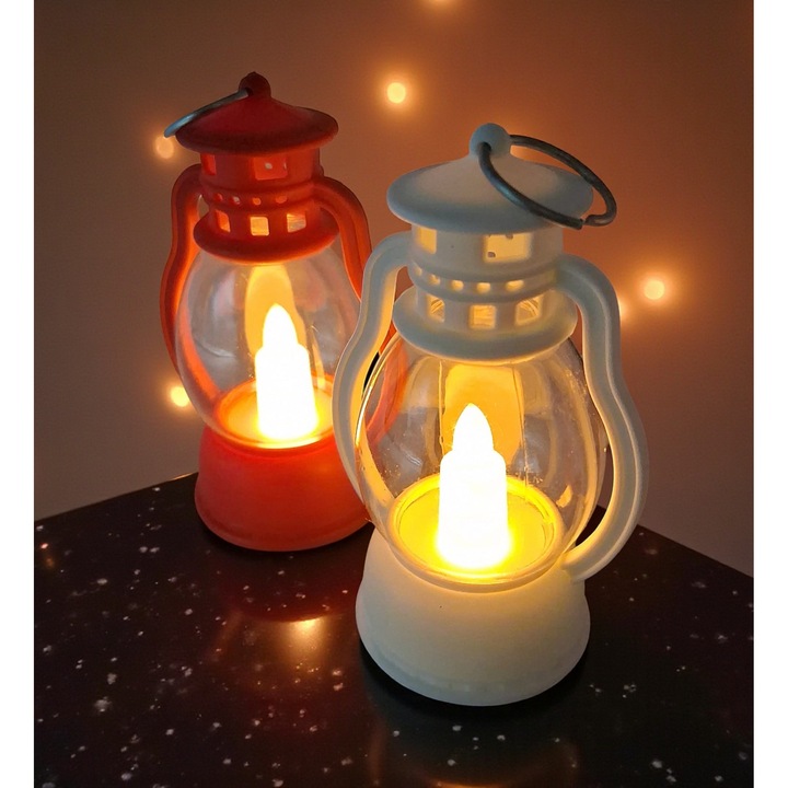 Set 2 MiniFelinare Cu Led, Lumina Calda Sclipitoare, Pentru Casa, Fereastra, Balcon, Diferite Evenimente, 10cm, VisionXXI