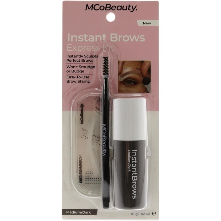 Kit pentru sprancene Instant Brows Express, nuanta maro mediu, MCoBeauty