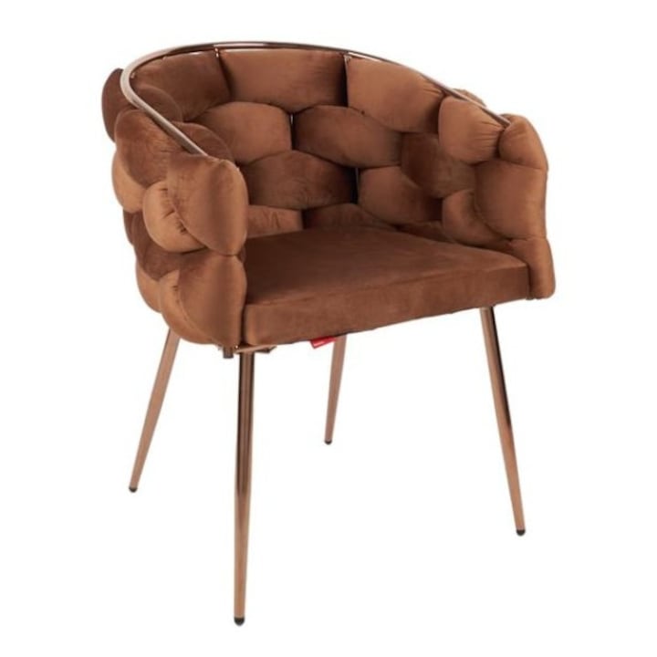 Scaun Living Tapitat KJC17, Maro, 67cm x 60cm x 80cm, picioare cupru