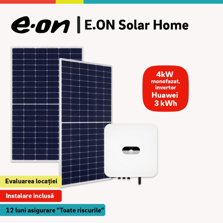 Sistem fotovoltaic, 4 kW, monofazat E.ON, invertor Huawei 3 kW, 10 panouri JA Solar 415W, instalare inclusa