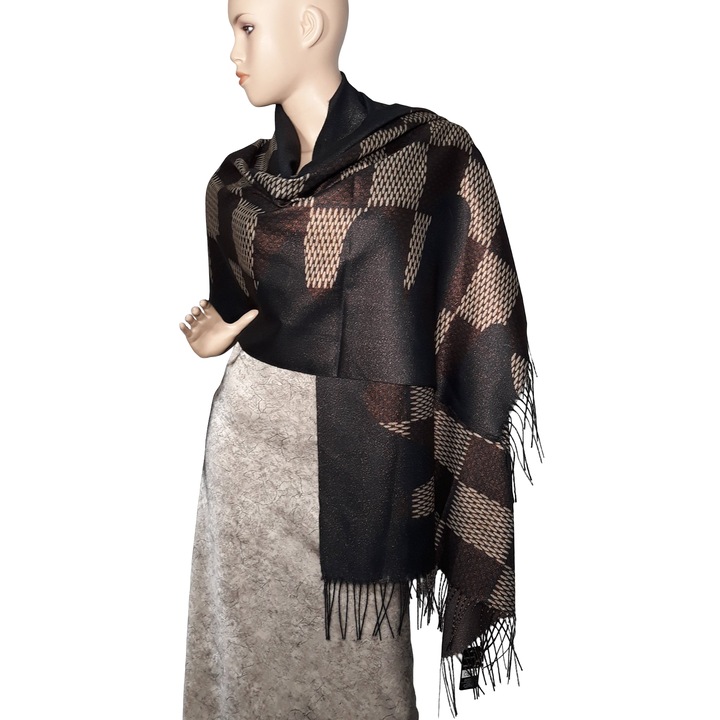 Sal Dama L-line fashion, cu insertii din lurex, negru/bej, reversibil