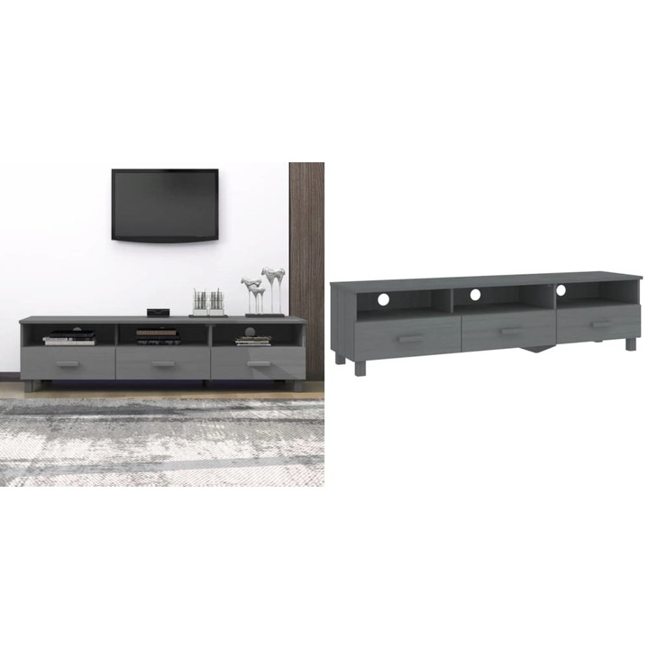 Dulap TV „HAMAR”, gri inchis, 158x40x40 cm, lemn masiv de pin