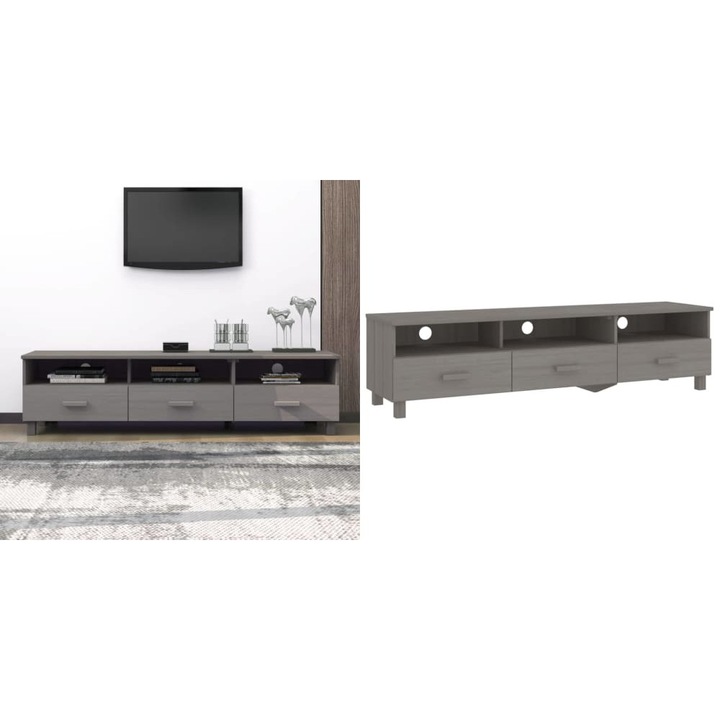 Dulap TV „HAMAR”, gri deschis, 158x40x40 cm, lemn masiv de pin