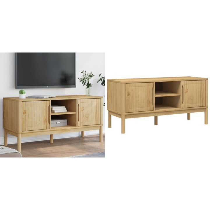 Dulap TV "FLORO", maro ceruit, 114x43x55 cm, lemn masiv de pin