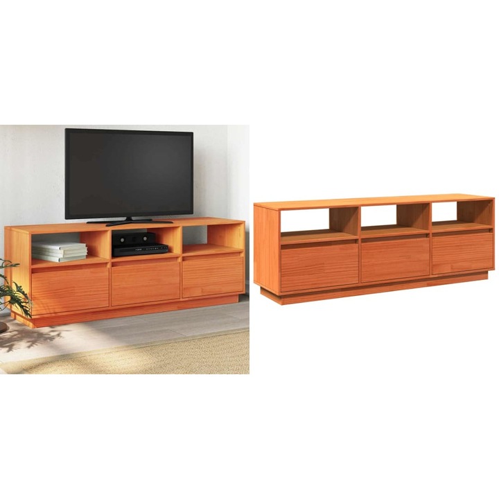 Dulap TV, maro ceruit, 140x37x50 cm, lemn masiv de pin