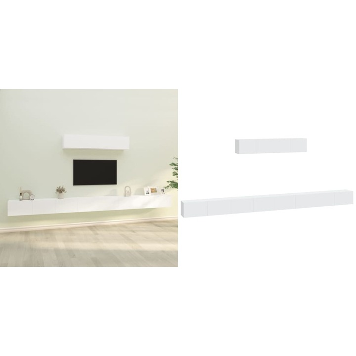 Set dulap TV, 6 piese, alb, lemn prelucrat