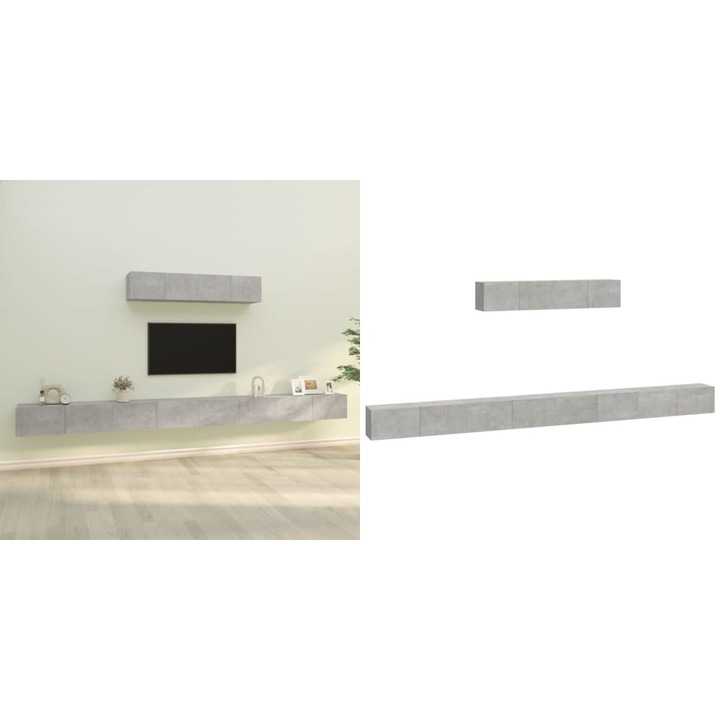 Set dulap TV, 6 piese, gri beton, lemn prelucrat