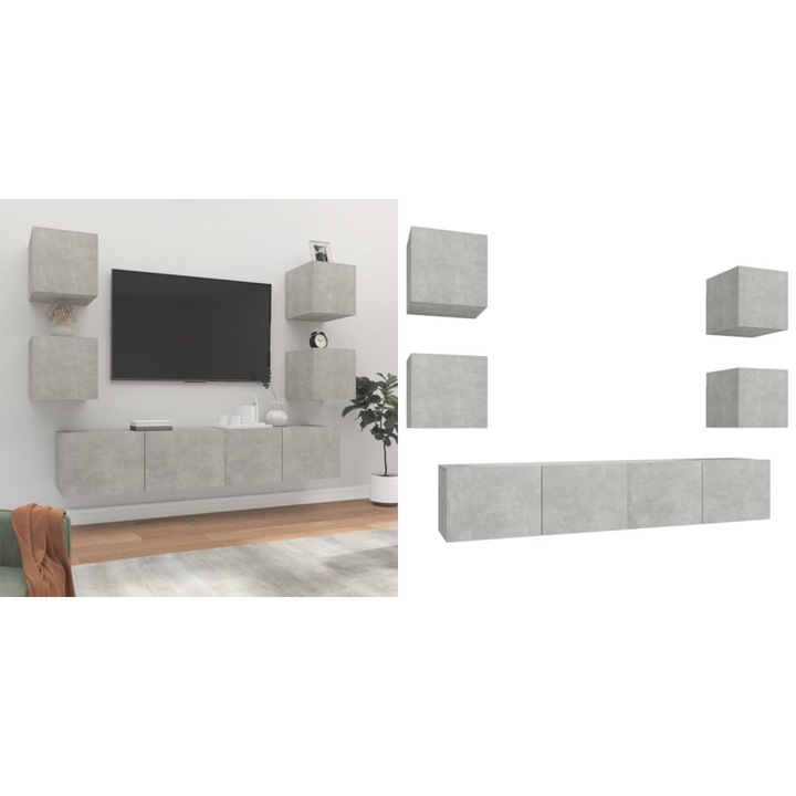 Set dulap TV, 6 piese, gri beton, lemn prelucrat