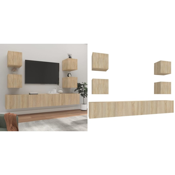 Set dulap TV, 6 piese, stejar sonoma, lemn prelucrat