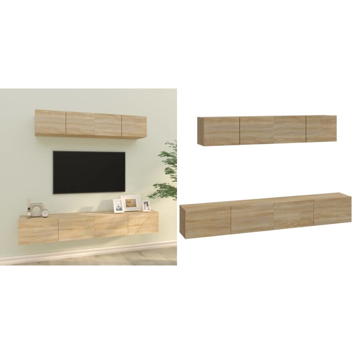 Set dulap TV, 4 piese, stejar sonoma, lemn prelucrat