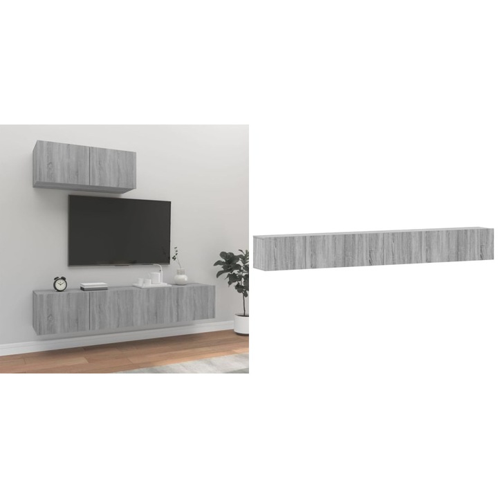 Set dulap TV, 3 piese, gri sonoma, lemn prelucrat