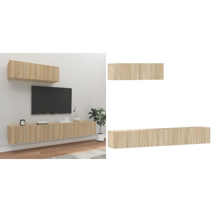 Set dulap TV, 3 piese, stejar sonoma, lemn prelucrat