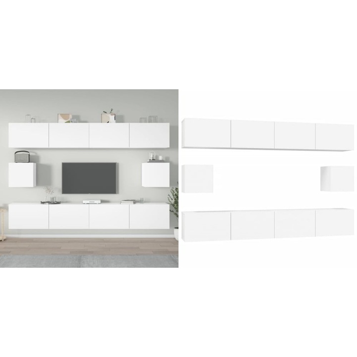 Set dulap TV, 6 piese, alb, lemn prelucrat