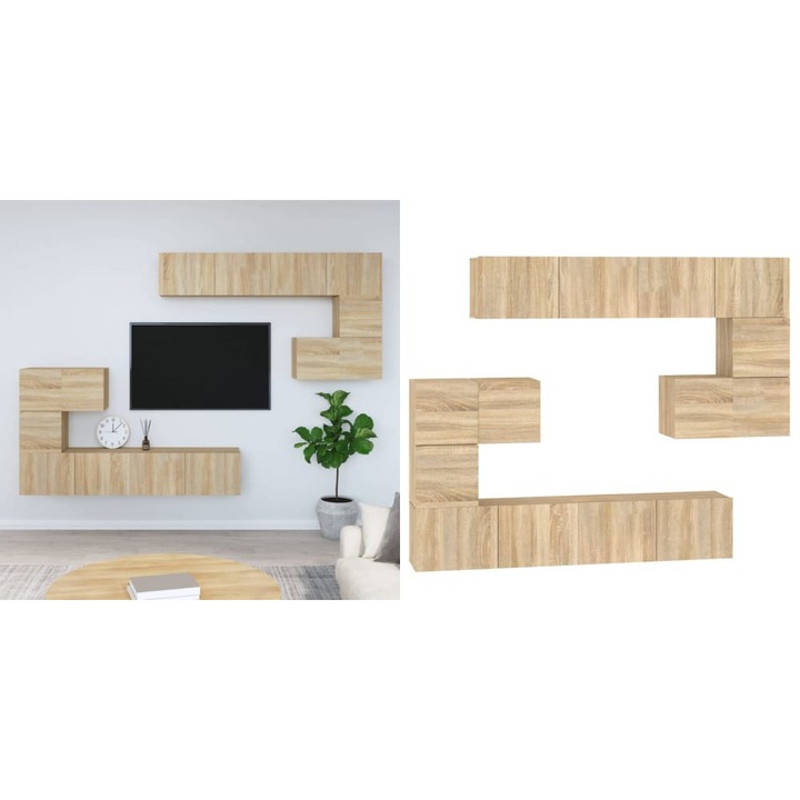 Dulap TV montat pe perete, stejar sonoma, lemn prelucrat