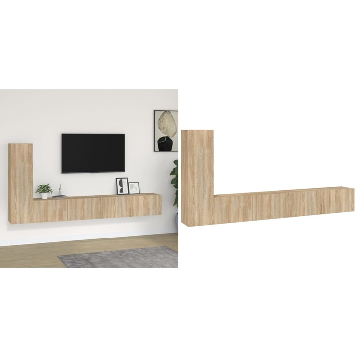 Set dulap TV, 3 piese, stejar sonoma, lemn prelucrat