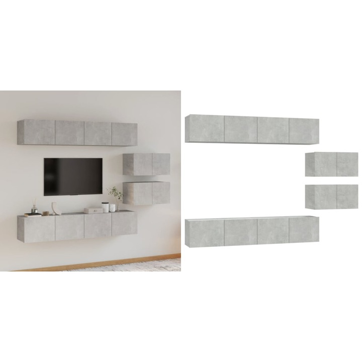 Set dulap TV, 6 piese, gri beton, lemn prelucrat