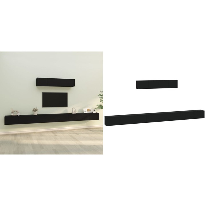 Set dulap TV, 6 piese, negru, lemn prelucrat