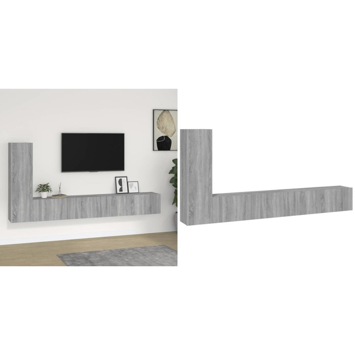 Set dulap TV, 3 piese, gri sonoma, lemn prelucrat